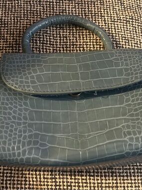 Croc-Embossed Light Teal Top-Handle Accent Bag